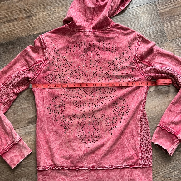 Y2K Affliction rhinestone embellished in distressed red wash full zip hoodie - Picture 11 of 12